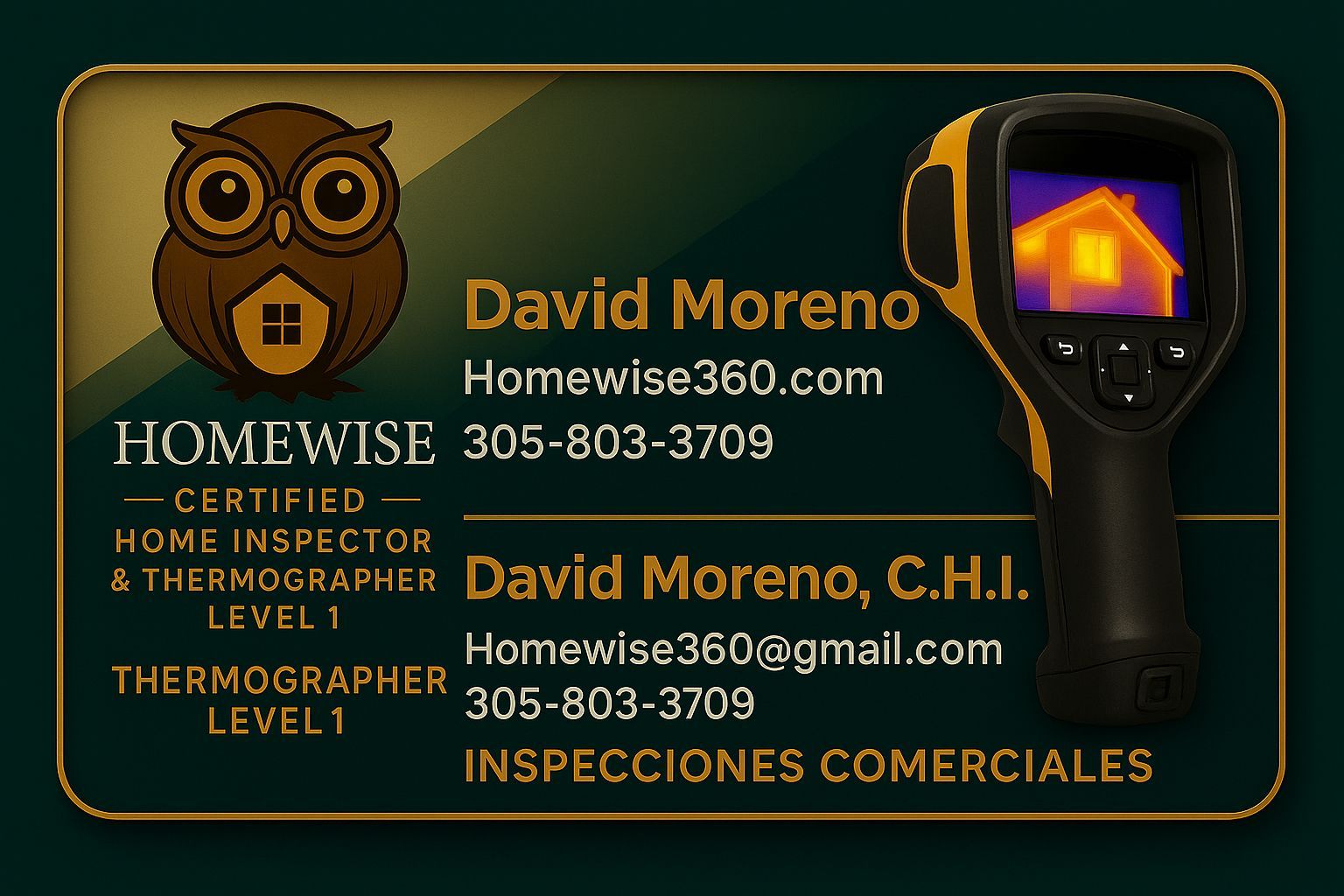 Home Wise 360 business card with thermal camera